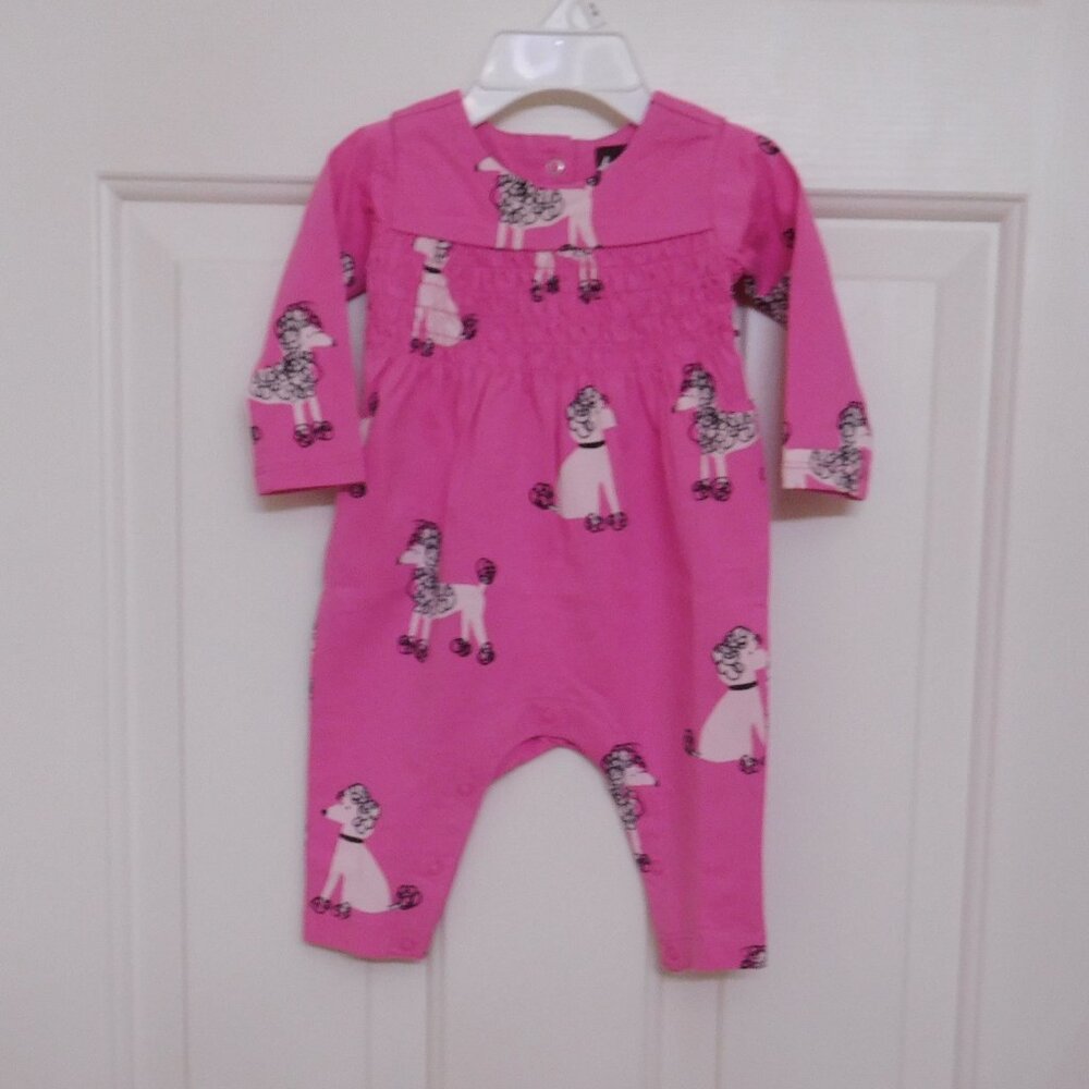 NWT Tea Collection Pink Poodle Smocked Pants Romper sz 0-3 Months